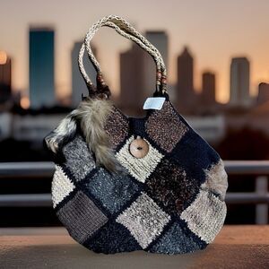Winter Crochet wool mohair shoulder bag, Granny squar hand bag, Bohemian gift